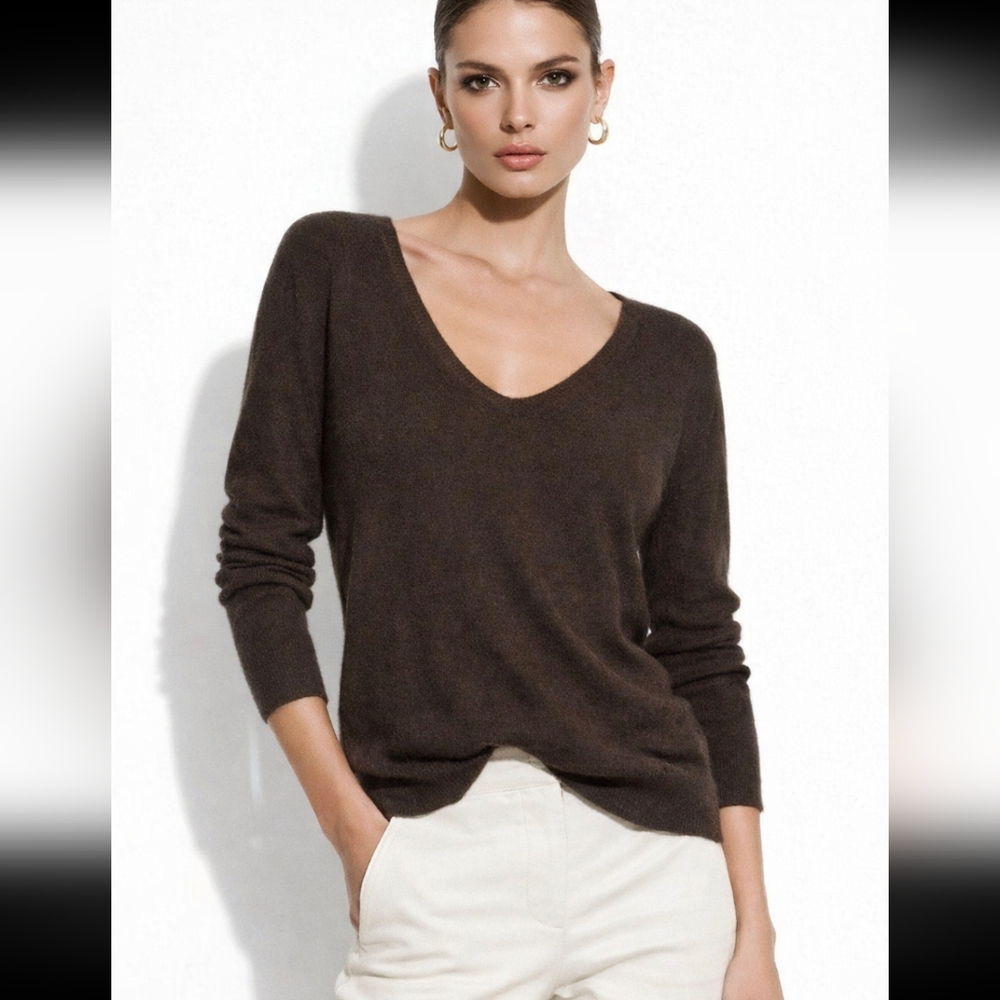 Frame Denim Cashmere Wool Scoop Neck Sweater Dark Brown Size Small
